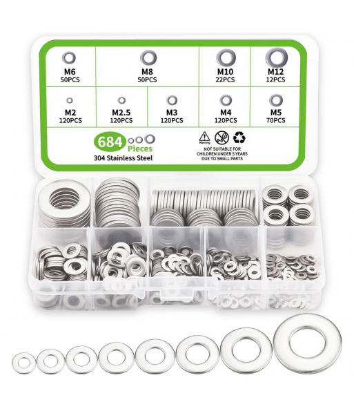 800 Pcs 304 Stainless Steel Flat Washers for Screws Bolts, Fender Washers Assortment Set, Assorted Hardware Lock Metal Washers Kit (9 Sizes-M2 M25 M3